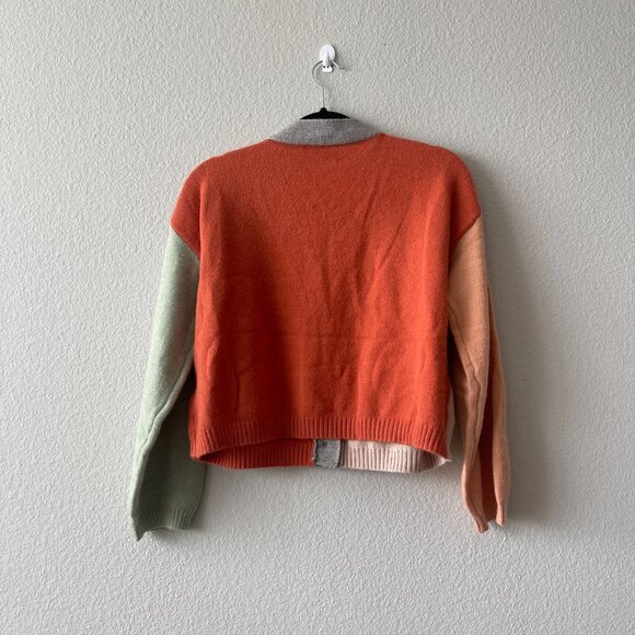 BiBi Taupe Rust Pick Your Side Color Block Cropped Cardigan Sweater Size S - Picture 4 of 6
